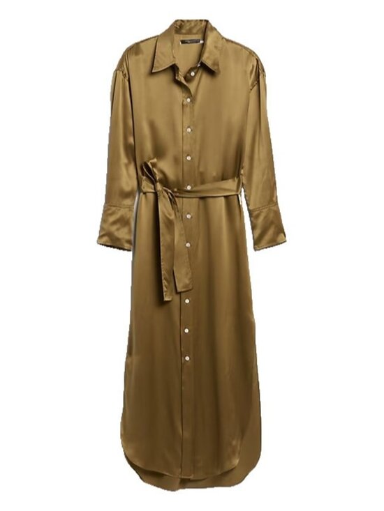 Banana Republic Dresses & Skirts - NWT Banana Republic Muse Silk Maxi in Cargo Green Belted Shirt Dress M $270